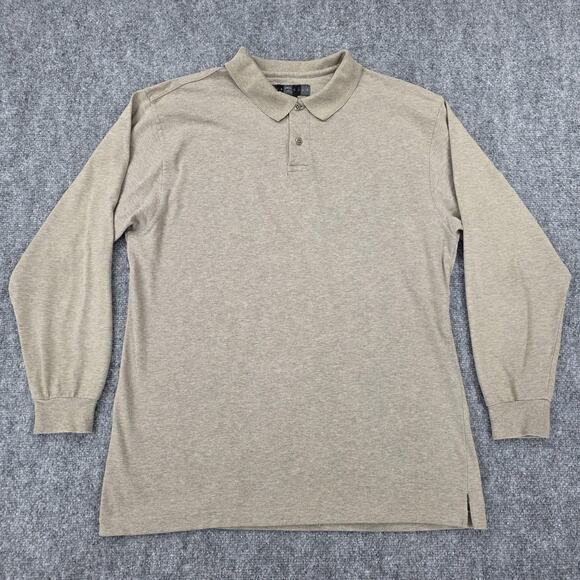 Nike Golf Shirt Mens Medium Beige Long Sleeve 100% Cotton Classic Pullover Logo - Picture 2 of 16